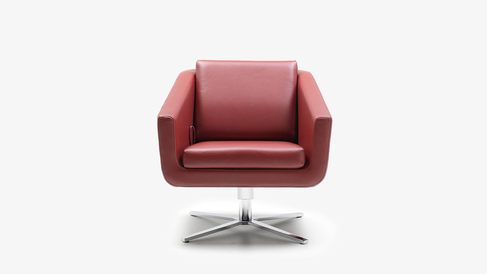 Roter Ledersessel mit Metallfuß von Frank Sitzmobel Fsm, elegantes Design.