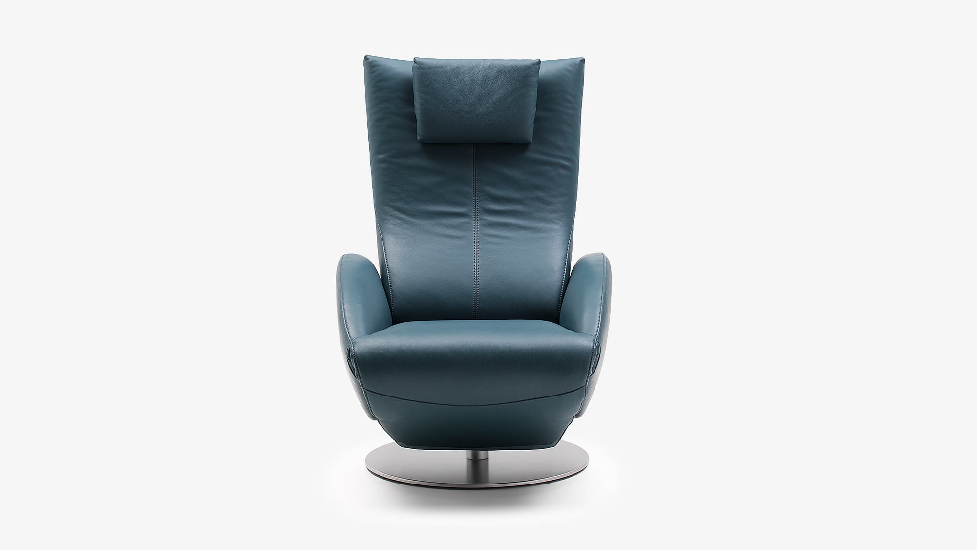 Blauer Ledersessel mit hoher Rückenlehne von Frank Sitzmöbel FSM, idealer Relaxsessel.