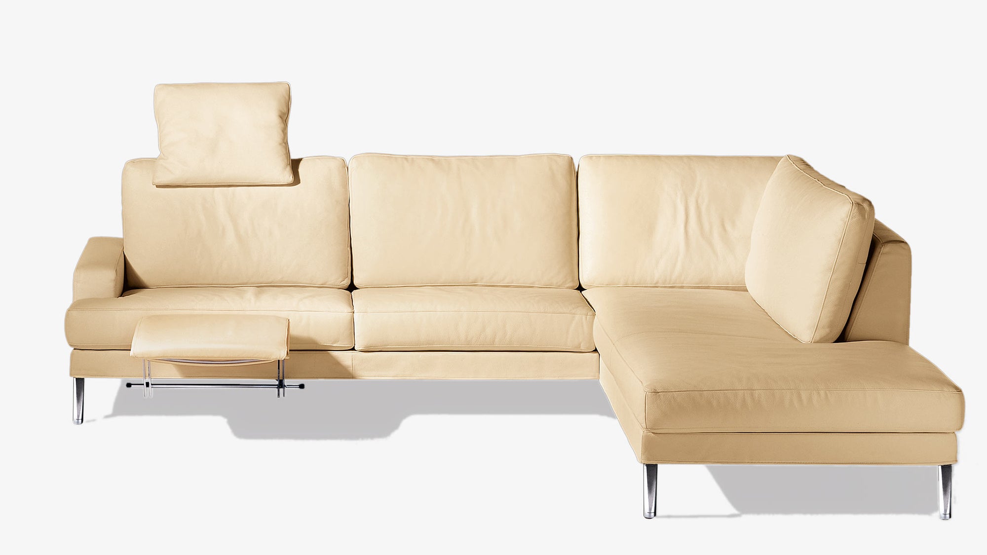 Beiges Ledersofa mit verstellbarer Kopfstütze und Chromfüßen von Frank Sitzmobel Fsm.