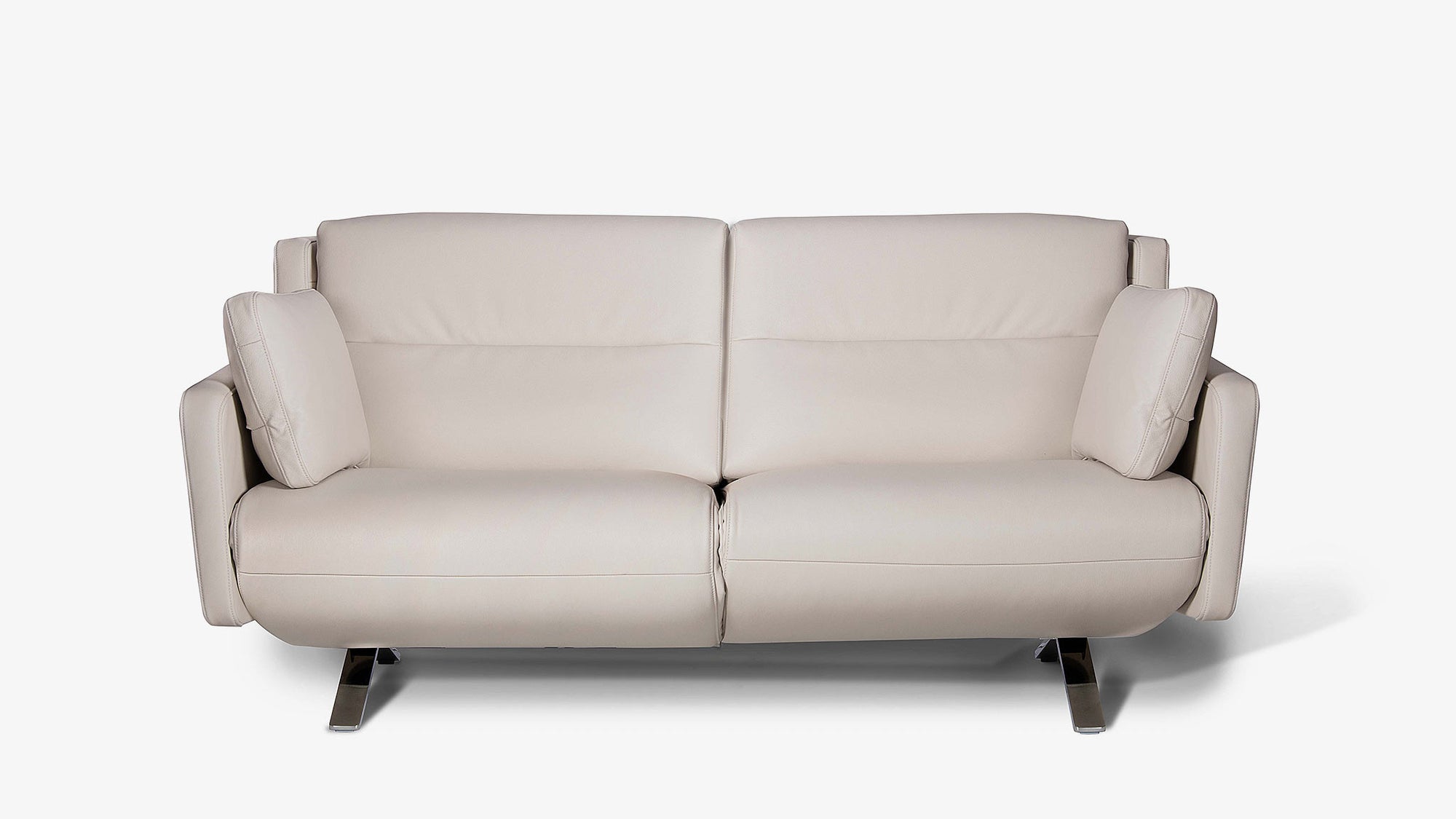 Beiges Ledersofa von Frank Sitzmöbel FSM mit verstellbaren Armlehnen und zeitlosem Design.