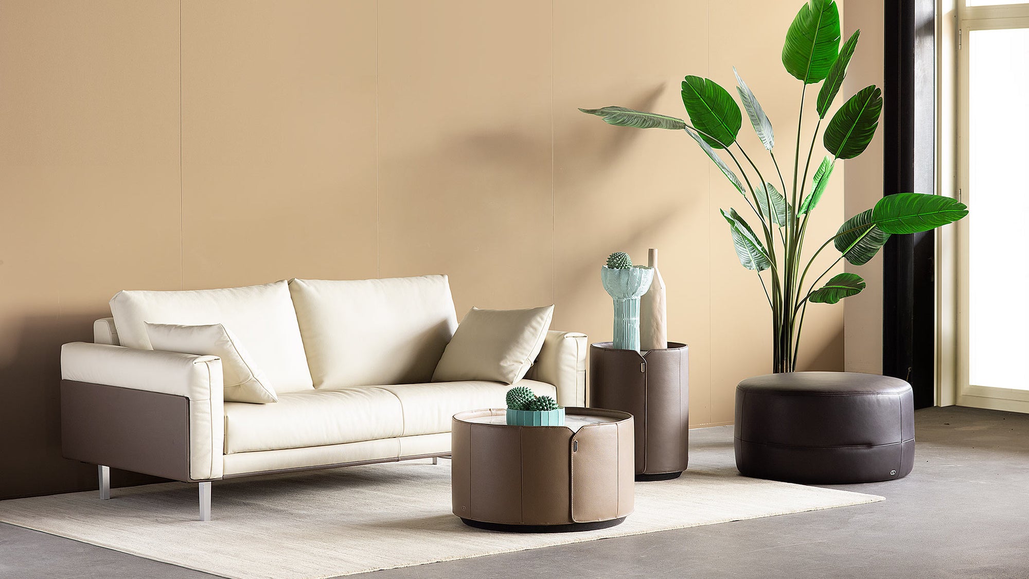 Elegantes cremefarbenes Ledersofa von Frank Sitzmobel Fsm mit stilvollem Design und Komfort.